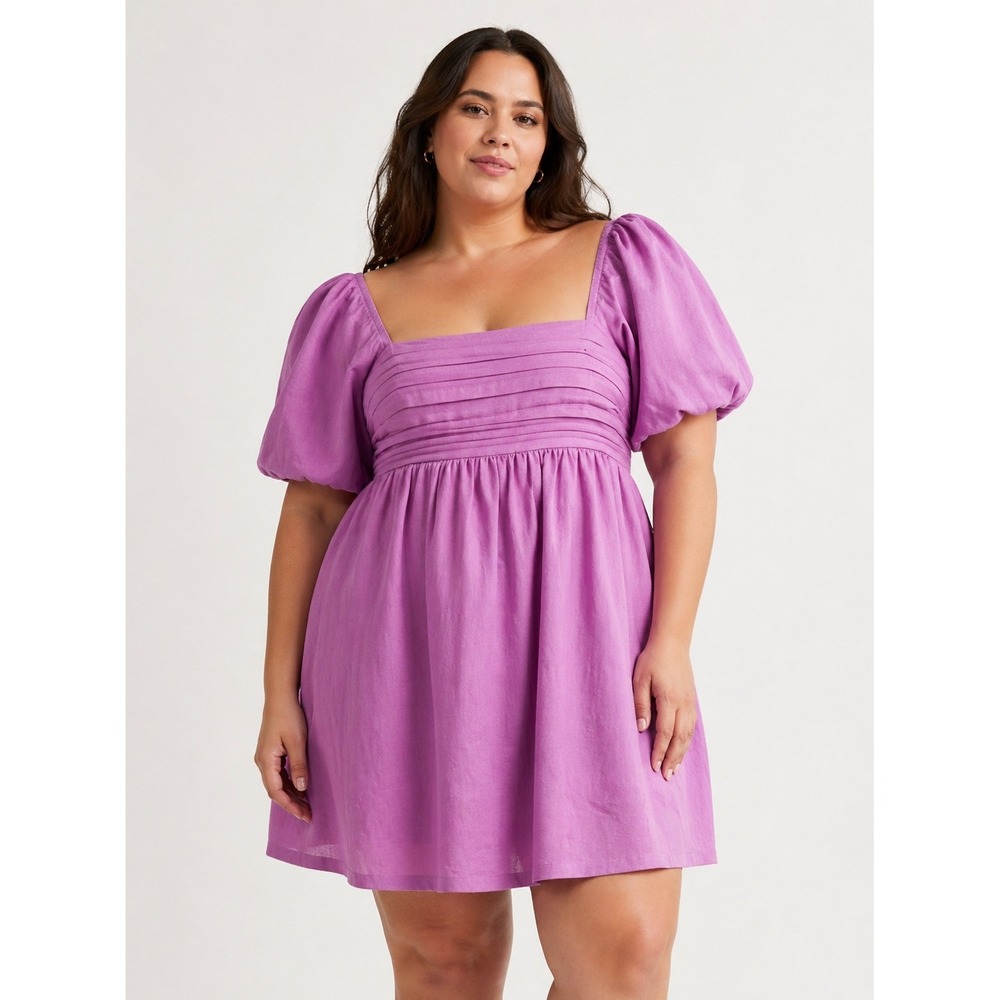 Abercrombie & Fitch Purple Puff Sleeve Pleated Smocked Babydoll Mini Dress Large